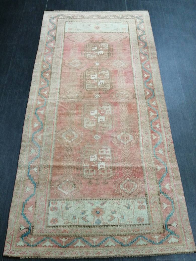 TURKISH Rug Vintage Rug 3.9 x 8.2 Vintage Rug Wool Oushak Rug Hand Made Rug 4x8 Oriental Rug Turkish Rug