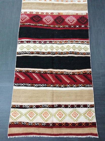 Flatwoven Runner Rug 3x15 Turkish Runner Rug Vintage Runner Rug Hallway Runner Rug Flat weaving With Embroidery Runner Rug Wool Runner Rug