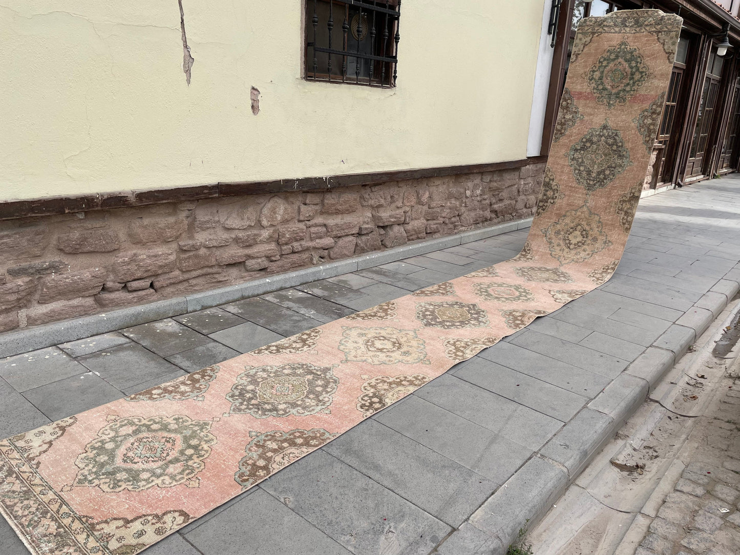 Handmade Extra Long Turkish 2.8 x 21.8 Runner, Very Long Oushak Runner Rug, Vintage Runner Rug, Pink XL Stairs Runner Rug Staircase Runner