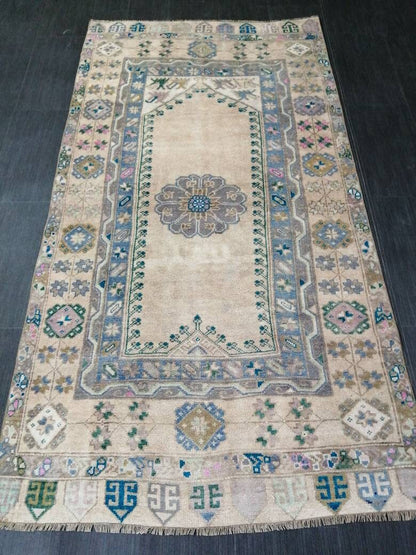 OUSHAK RUG TURKISH Oushak Rug Vintage Rug 3.7 x 7 Vintage Rug Wool Oushak Rug Hand Made Rug 4x7 Oriental Rug Turkish Rug