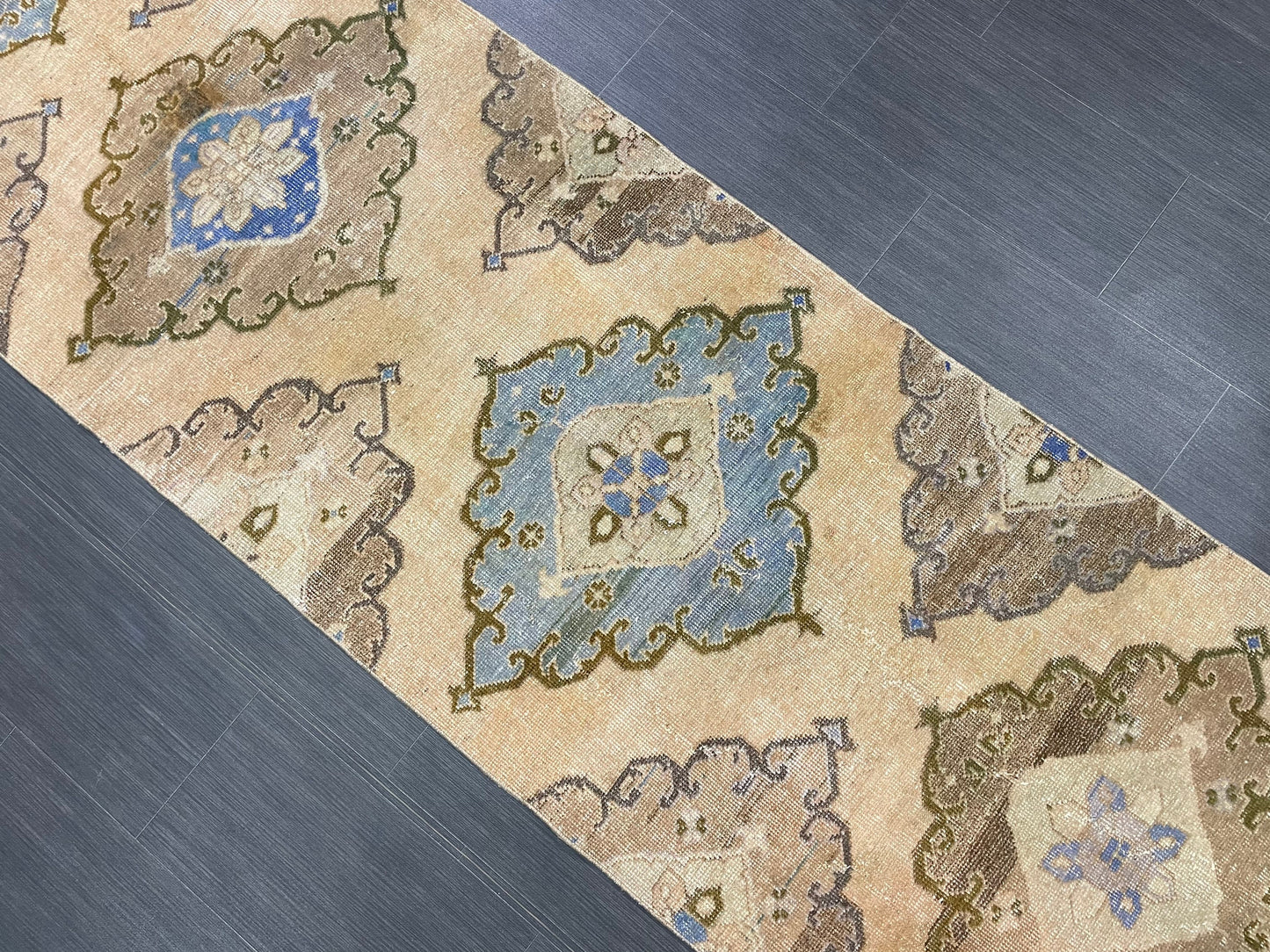 MUTED Hand Knotted Runner Antique Runner TURKISH Runner 2.8 x 12.8 Vintage  Hallway Runner Rug Muted Runner Rug Kitchen Rug Runner