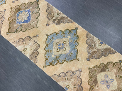 MUTED Hand Knotted Runner Antique Runner TURKISH Runner 2.8 x 12.8 Vintage  Hallway Runner Rug Muted Runner Rug Kitchen Rug Runner