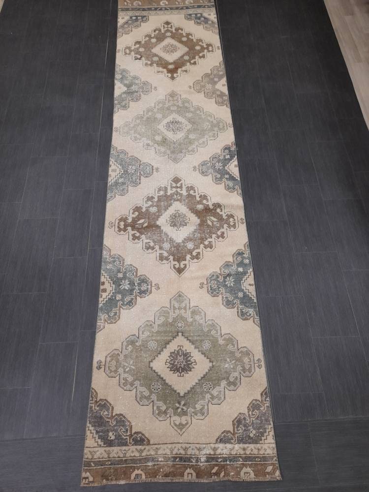 Distressed Runner Rug 2.8 x 12.3  Vintage Turkish Runner Rug Vintage Runner Rug Hallway Runner Rug Kitchen Runner Rug Wool Runner Rug