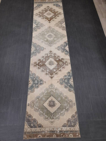 Distressed Runner Rug 2.8 x 12.3  Vintage Turkish Runner Rug Vintage Runner Rug Hallway Runner Rug Kitchen Runner Rug Wool Runner Rug