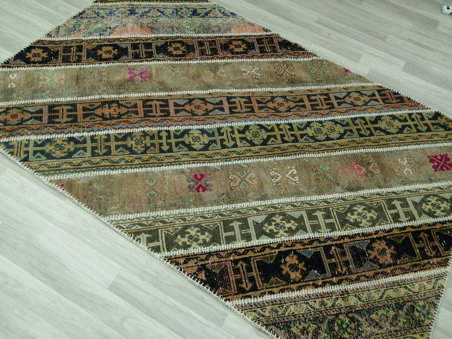 Hand Made Patchwork Rug, Oushak Rug, Rustic Rug, Bohemian Rug, Rug Runner, Turkish Rug, Farmhouse Rug, Vintage Rug, Wool rug