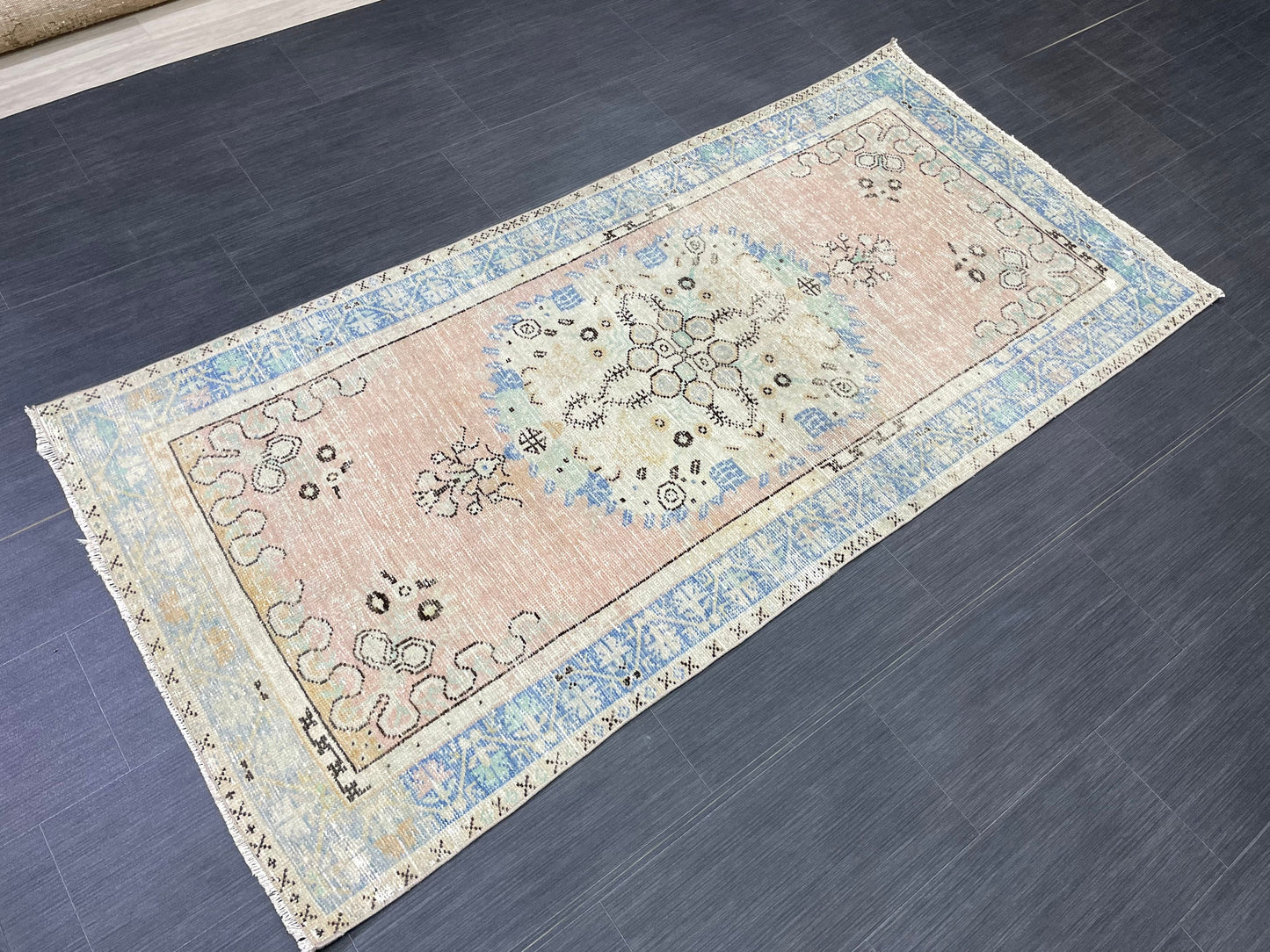 Handmade Oushak 3.2 x 6.8 Rug Handmade Rug Turkish Rug Hand Knotted Rug Muted Turkish Rug, Farmhouse Rug, Vintage Rug, Wool rug