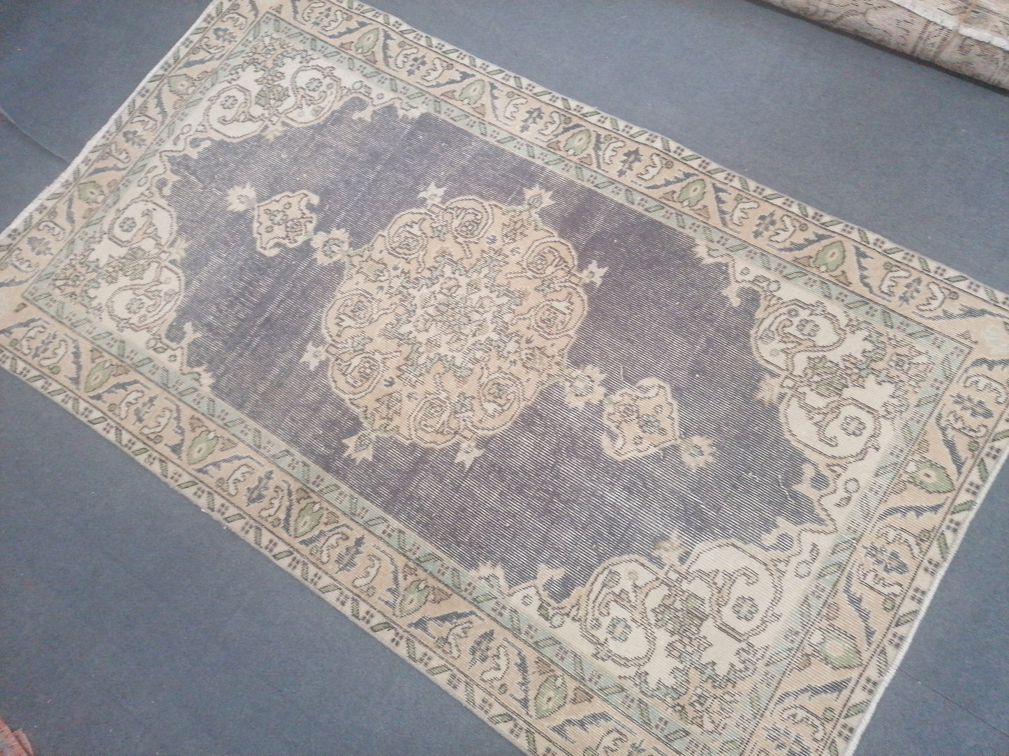 Vintage blue rug 3'9x6'6 distressed oushak rug
