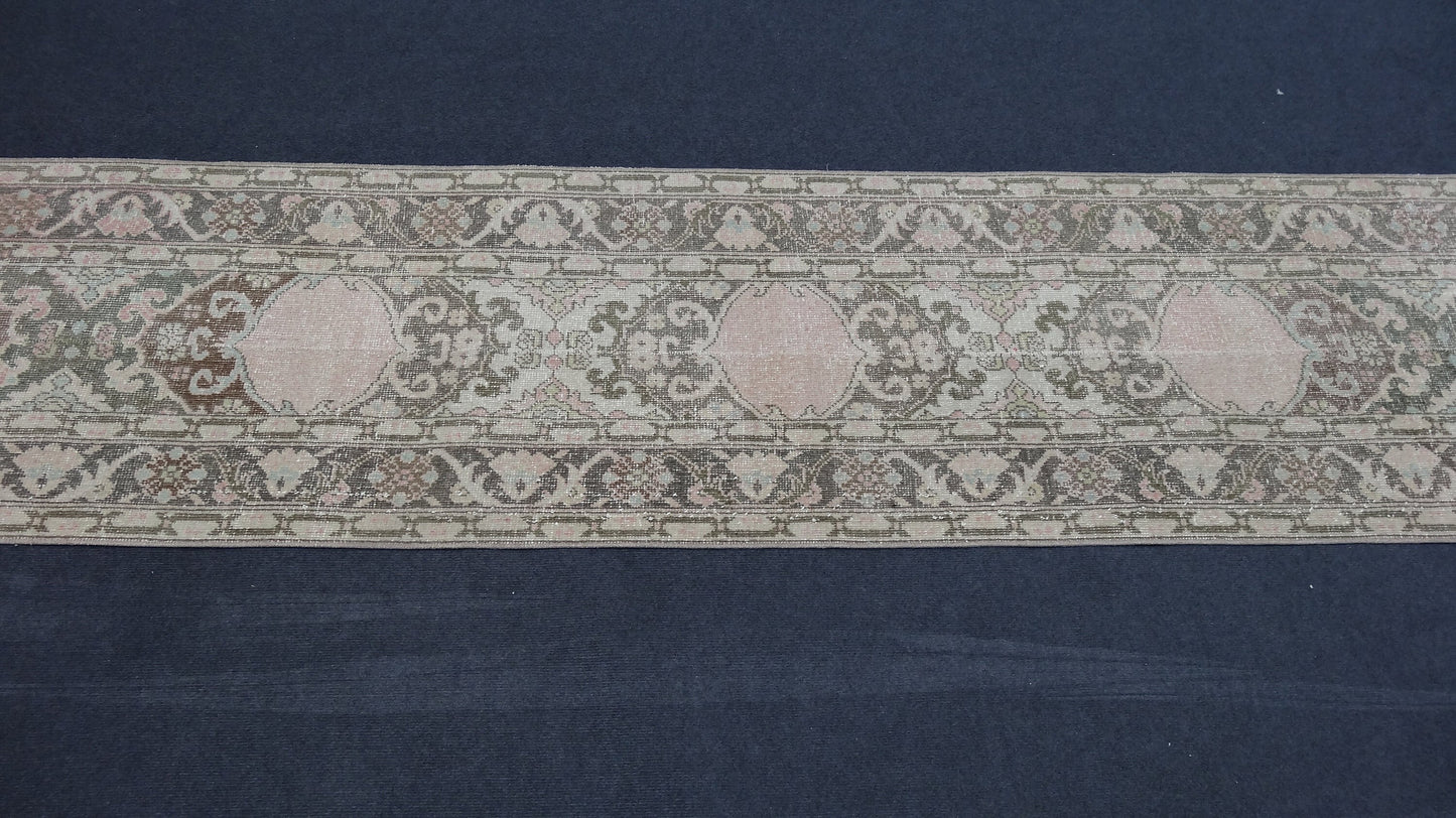 Hallway runner rug,muted vintage rug, turkish runner rug 2'2x13'2 feet