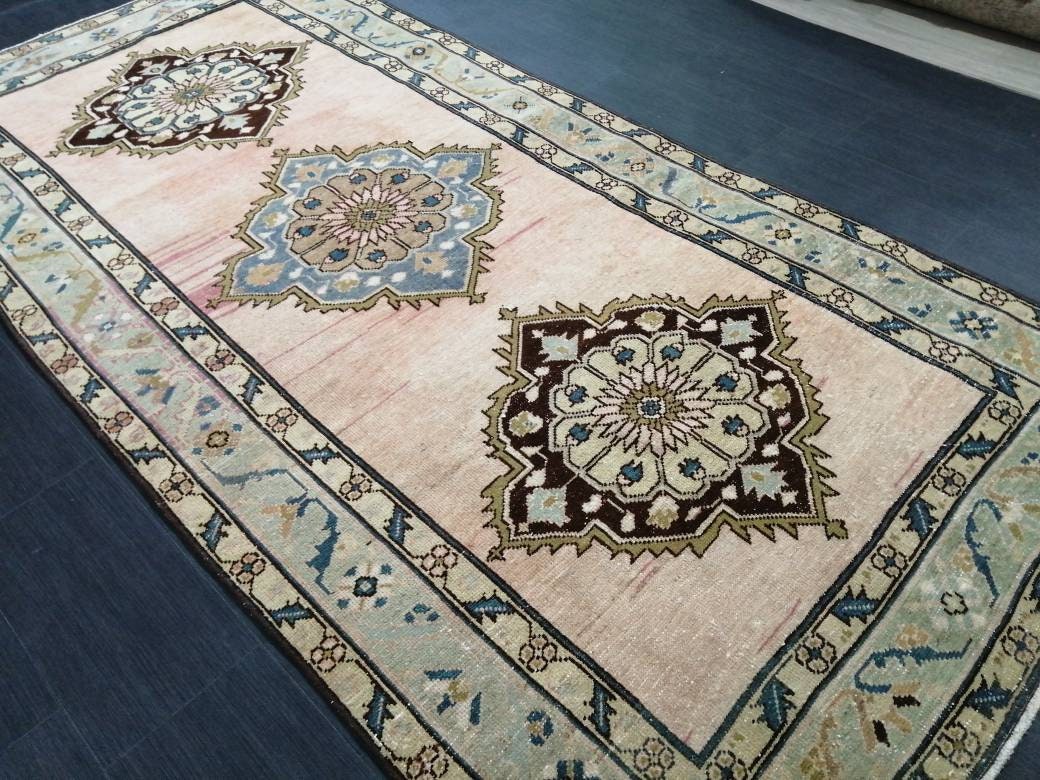 Muted Wool Runner Rug  Muted 4.6 x 9.5 Oushak Runner Rug Turkish Runner Rug Vintage Runner Rug Hallway Runner Rug Wool Kitchen Runner Rug