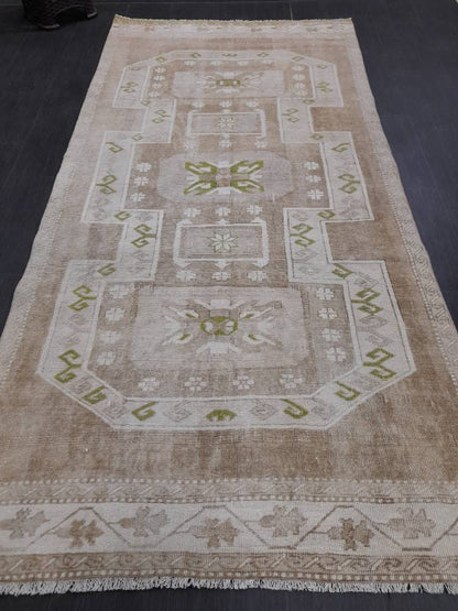 NEUTRAL Medium Pile Wool Turkish Rug 4.5 x 9 Rug, Muted Rug Muted Wool Oushak Rug Neutral Oriental Rug, Vintage Rug Muted Hand Made Rug