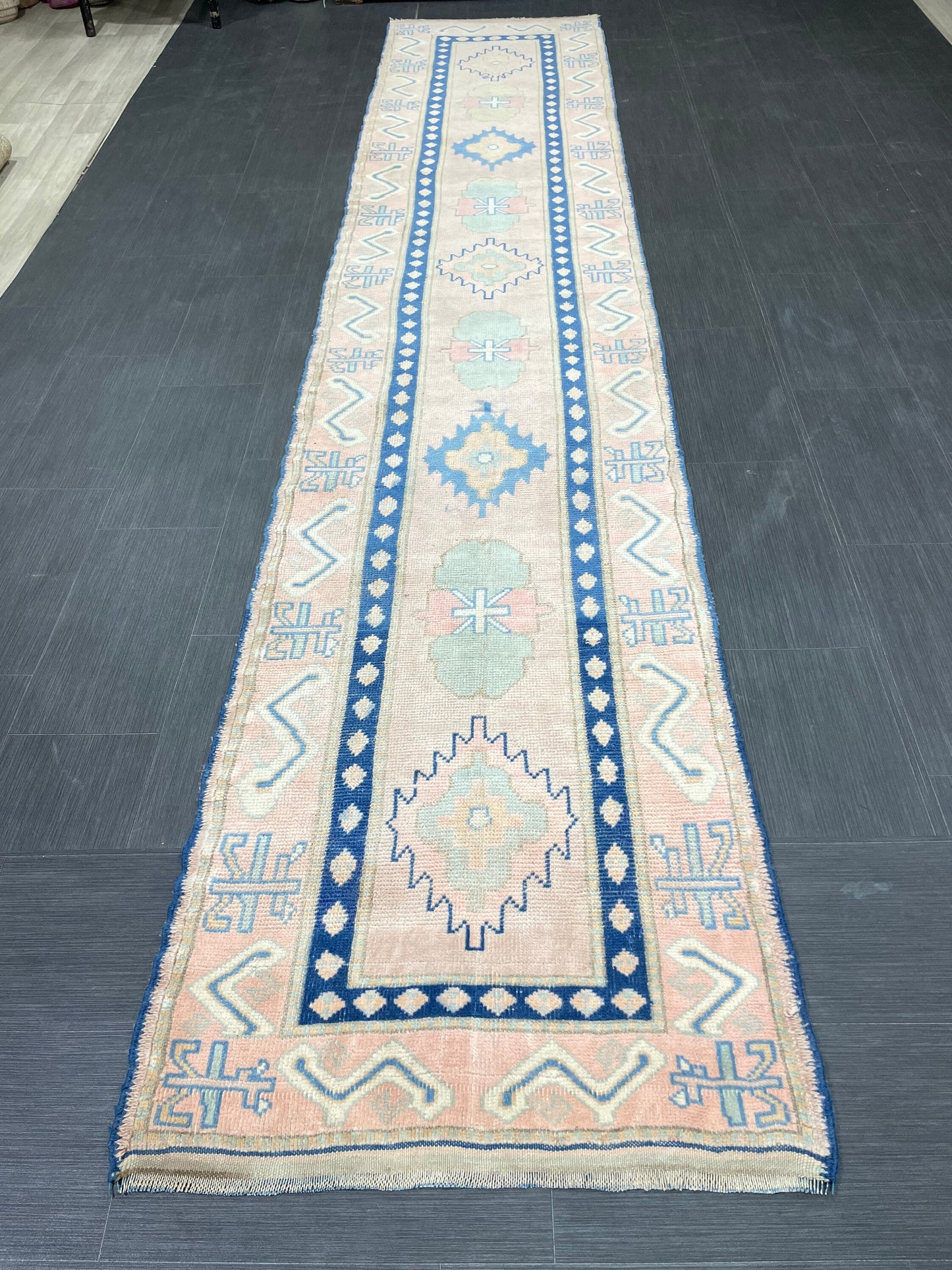 New Hand Knotted Runner Rug 2.7 x 13.3 Long Muted Turkish Runner Rug Muted Oushak Runner Rug Hallway Runner Kitchen Runner Rug Wool Runner