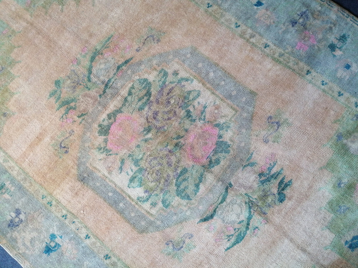 5.5 x 7.9 Floral OUSHAK RUG TURKISH Oushak Rug Vintage Hand Knotted Rug Muted Wool Rug Hand Made Rugs Vintage Faded Rug