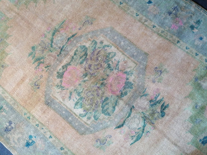 5.5 x 7.9 Floral OUSHAK RUG TURKISH Oushak Rug Vintage Hand Knotted Rug Muted Wool Rug Hand Made Rugs Vintage Faded Rug