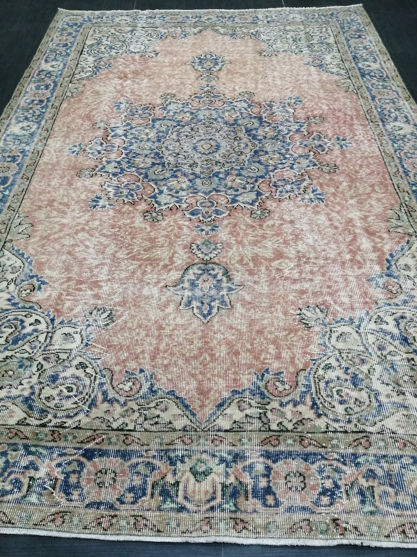 Vintage Rugs  6.3 x 9.5 TURKISH HAND MADE Rugs  Vintage Turkish Rug Oriental Rug, Turkish Oushak Rug, Vintage Oushak Rug, Wool Rug