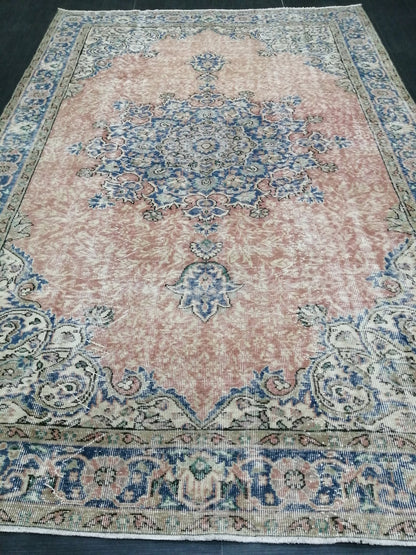 Vintage Rugs  6.3 x 9.5 TURKISH HAND MADE Rugs  Vintage Turkish Rug Oriental Rug, Turkish Oushak Rug, Vintage Oushak Rug, Wool Rug