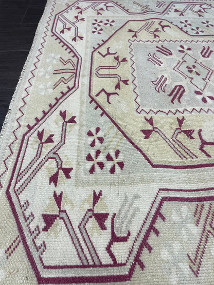 Vintage RUG, TURKISH Oushak Rug Hand Knotted 5x6 Rug, Oriental Rug, Vintage Persian Rug, Handmade Rug, Turkish Rug Antique Rug