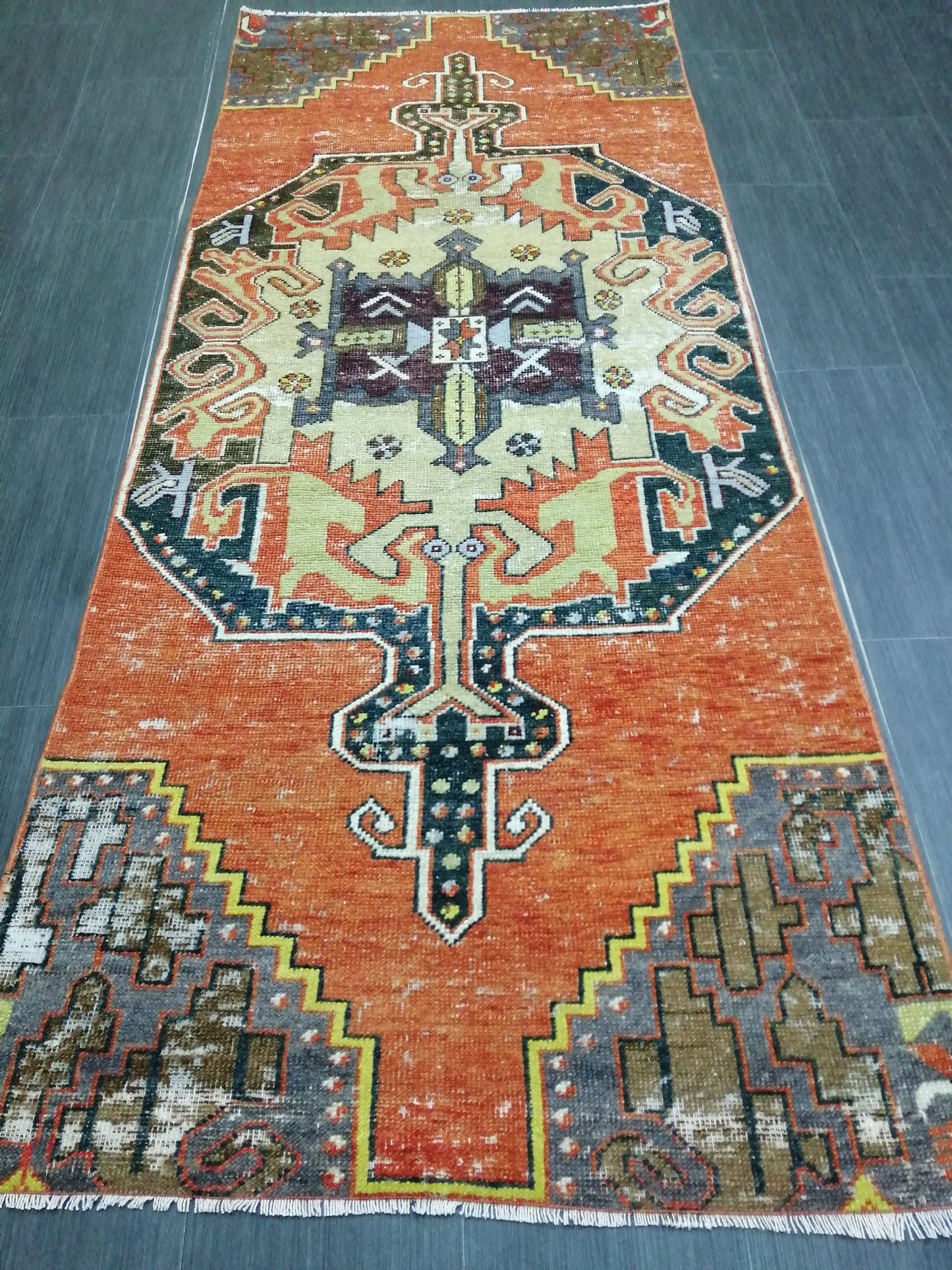 7.5 X 3 DISTRESSED Oushak Runner Rug Turkish Runner Rug Vintage Runner Rug Hallway Runner Rug Kitchen Runner Rug Wool Runner Rugl Oushak Rug