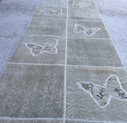 Butterfly RUNNER Rug, Vintage Patchwork RUNNER Rug, Bohemian RUNNER Rug Oushak Rug,Hand woven Rug animal Motif, Oriental Carpet Runner