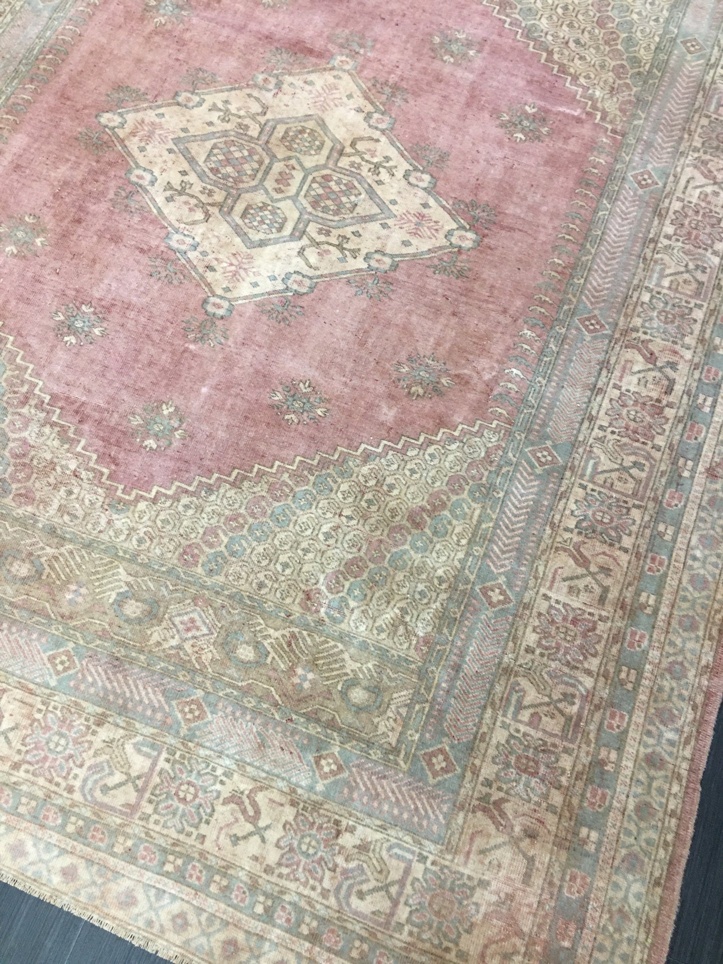 TURKISH Rug Vintage 6.6 x 8.5 Oriental Rug Vintage Persian Rug Blue OUSHAK RUG Oushak Rug Hand Made Rug Vintage Excellent Condition Rug