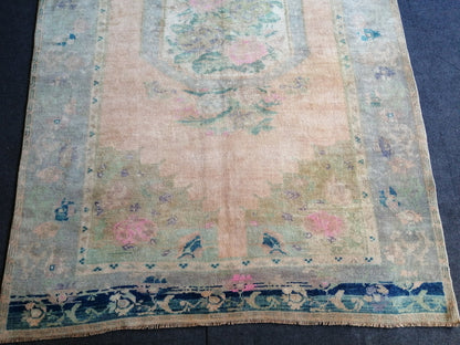 5.5 x 7.9 Floral OUSHAK RUG TURKISH Oushak Rug Vintage Hand Knotted Rug Muted Wool Rug Hand Made Rugs Vintage Faded Rug