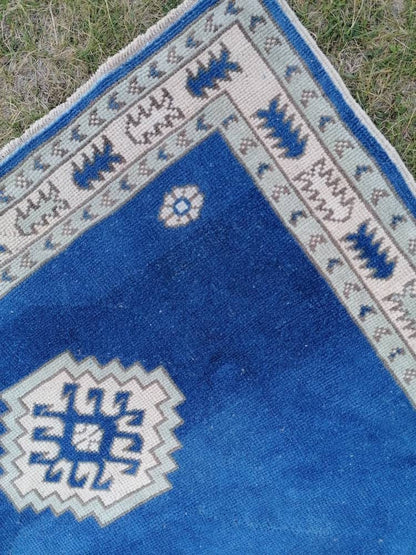 Turkish blue rug, vintage wool rug, oushak vintage rug,kitchen rug, 4x5'6 vintage anatolian rug,unique hand made bohemian