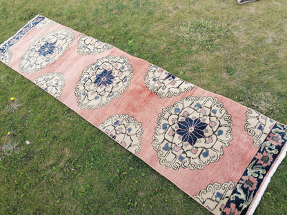 2'8x10'4 runner rug, oushak turkish runner rug, hallway vintage  runner, hand made wool runner, kitchen runner rug, entryway runner rug
