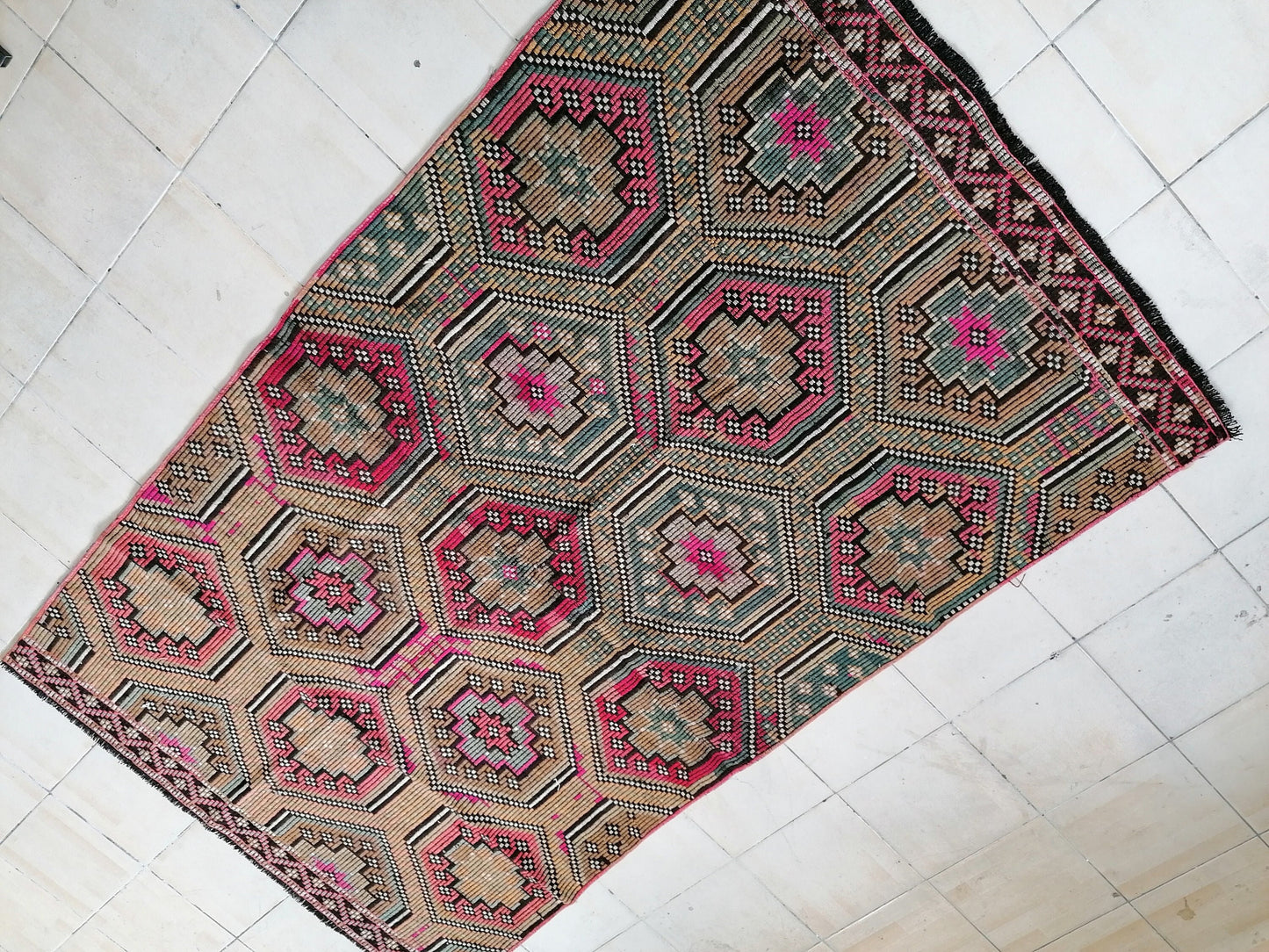 Flatwoven with embroidery rug turkish hand made rugs vintage turkish rugs oushak rug vintage oushak rug, wool rug 8'6x4'10 feet