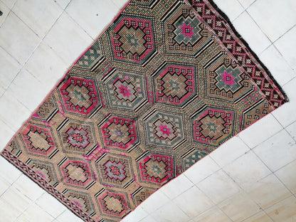 Flatwoven with embroidery rug turkish hand made rugs vintage turkish rugs oushak rug vintage oushak rug, wool rug 8'6x4'10 feet