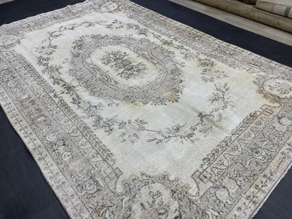 Neutral RUG Vintage Rug 6.7 x 10 ft Vintage Neutral Persian Rug Muted Wool Oriental Rug Blue Handmade Rug Distressed Turkish Antique Rug