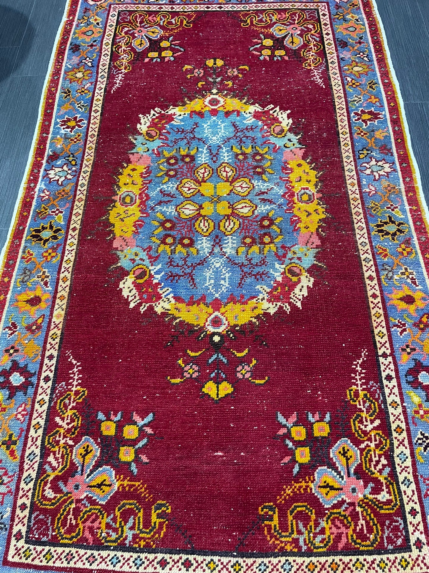 Vintage RUG, TURKISH 3 x 5.6 Rug, Wool Oriental Rug, Handmade Rugs, Red Oriental rug, Hand Knotted rug