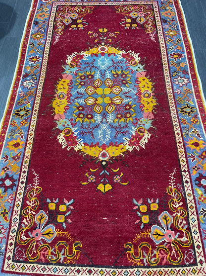 Vintage RUG, TURKISH 3 x 5.6 Rug, Wool Oriental Rug, Handmade Rugs, Red Oriental rug, Hand Knotted rug
