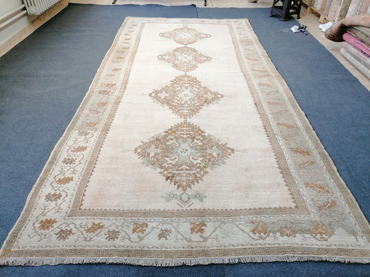 Muted soft colors rug 11'6x5'7 faded oushak vintage turkish rug, vintage kitchen rug, vintage anatolian bohemian rug,unique hand made