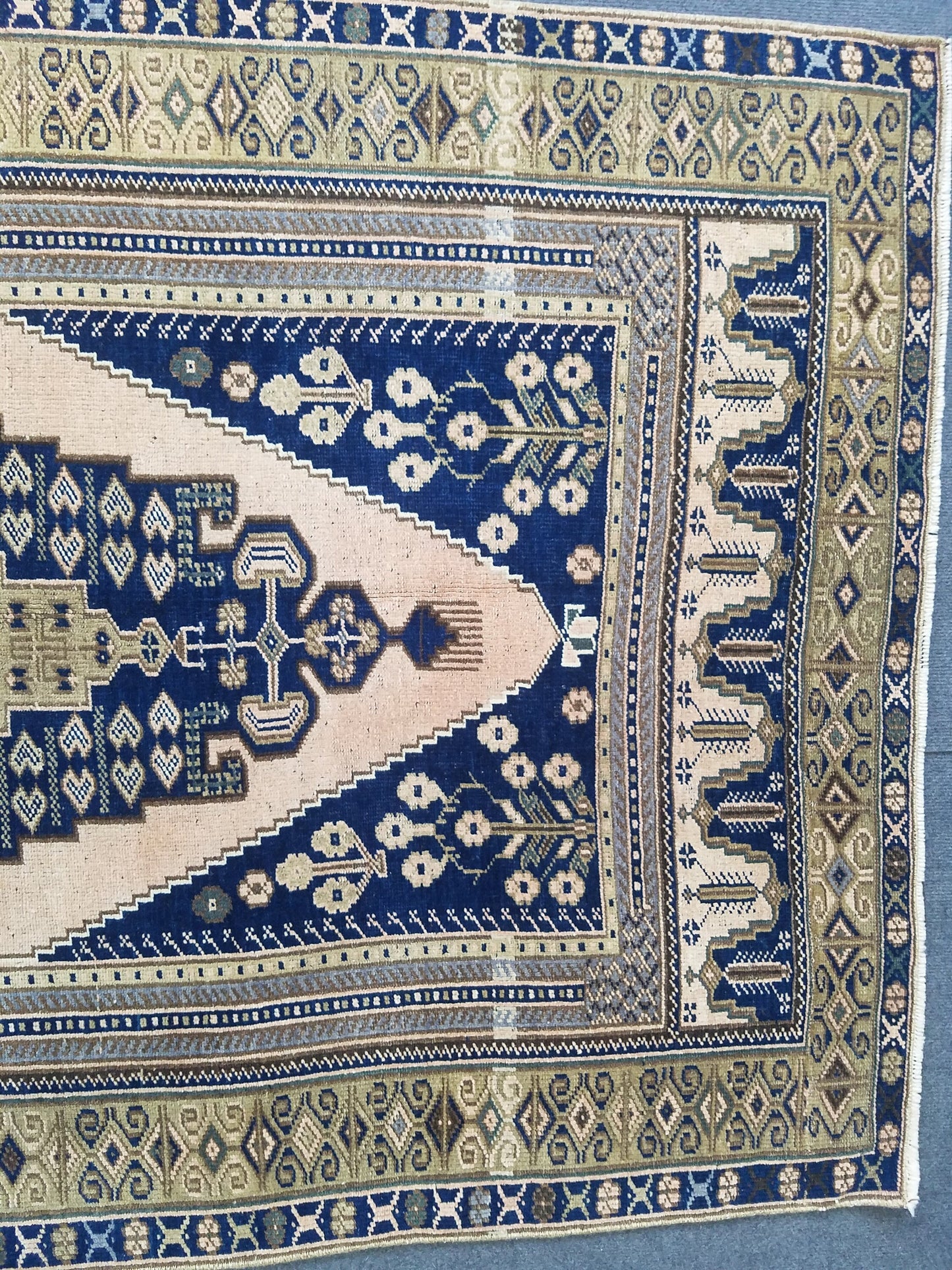 4x7'7 blue rug, living room rug vintage oushak rug