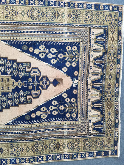 4x7'7 blue rug, living room rug vintage oushak rug