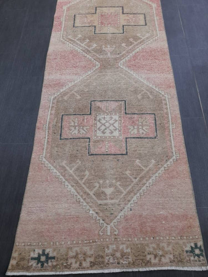 Pink Vintage Runner Rug 2.7 x 13.8 Long Turkish Runner Rug Oushak Runner Oriental Kitche RUNNER Rug Varigated Blush Rug Hallway RUG Runner