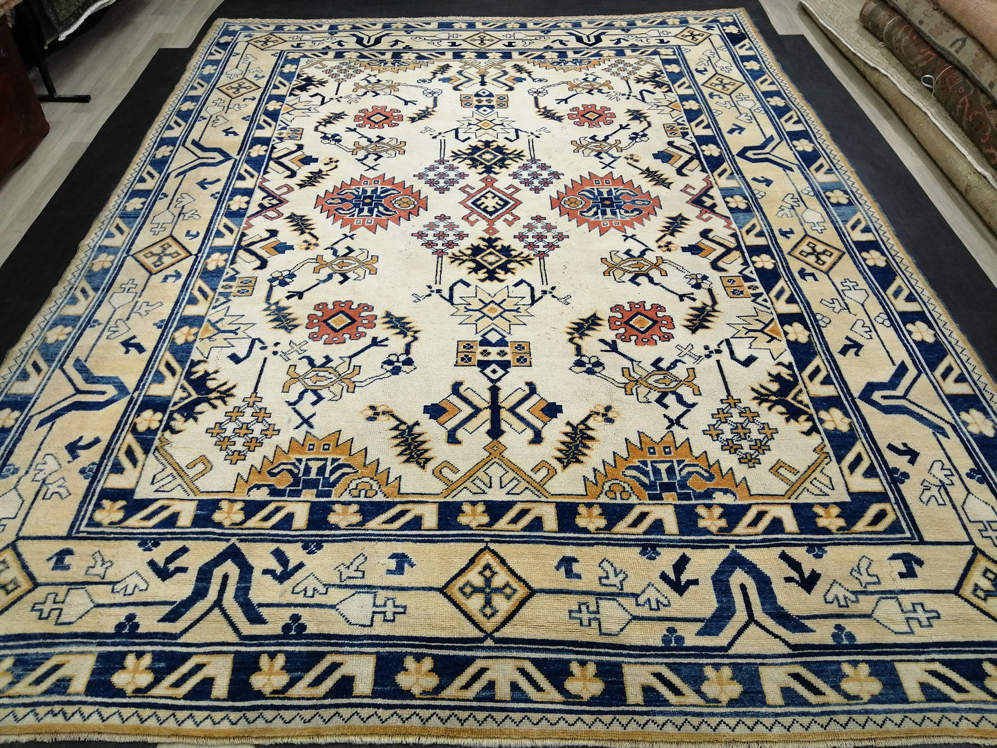 Oriental RUG 9 x 12 Oushak Rug  Blue Persian Rug Navy Vintage Rug 9x12 Oushak Rugs Antique Turkish Rug Muted  Quality Turkish room Rug