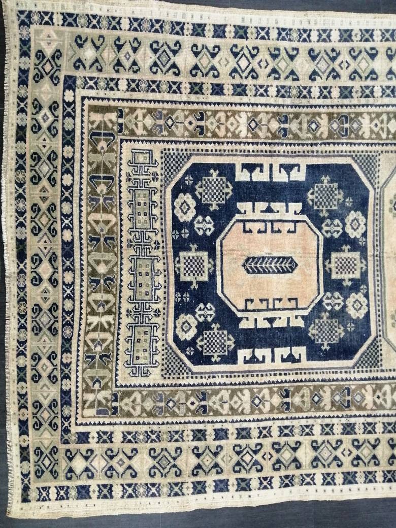 Vintage Rug, Unique Pattern Rug, 5by10 Oushak Rugs, 10x5 Hand Made Rugs,Turkish Rugs Navy Blush Green Rugs, Antique Rug, Fine Rugs