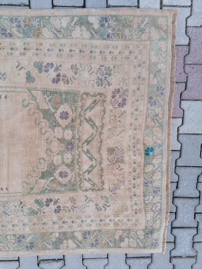 Oushak vintage rug 5x8'8 turkish living room rug, wool handmade rug