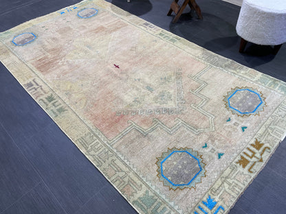 Anatolian Vintage Rug, TURKISH Rug, Vintage 3.10 x 7.3 Wool Rug, Oushak Rug, Hand Knotted Rug, 100% Wool Rug, Handmade Rug