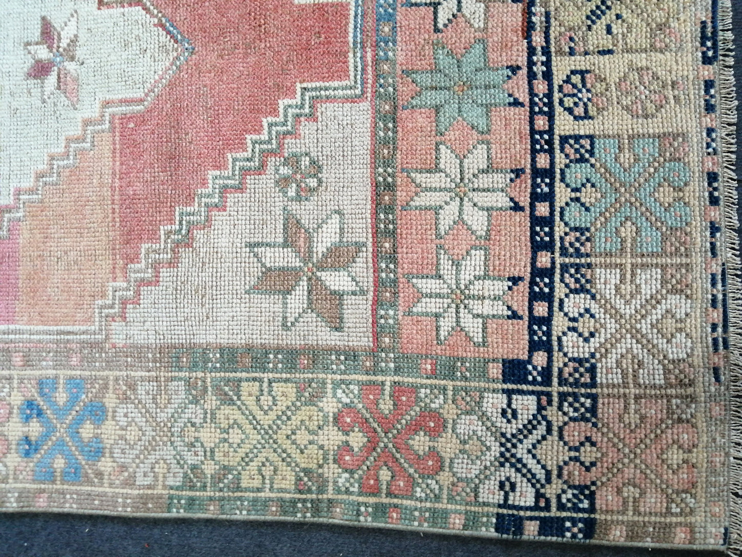 7 x 3.7 vintage Rug Oushak Rug Turkish Rug Blue Hand Made Rugs Oriental Rug Wool Rug