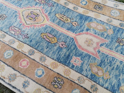 Oushak wool runner 3x14'9 new production turkish oushak handmade rug, hallway runner rug