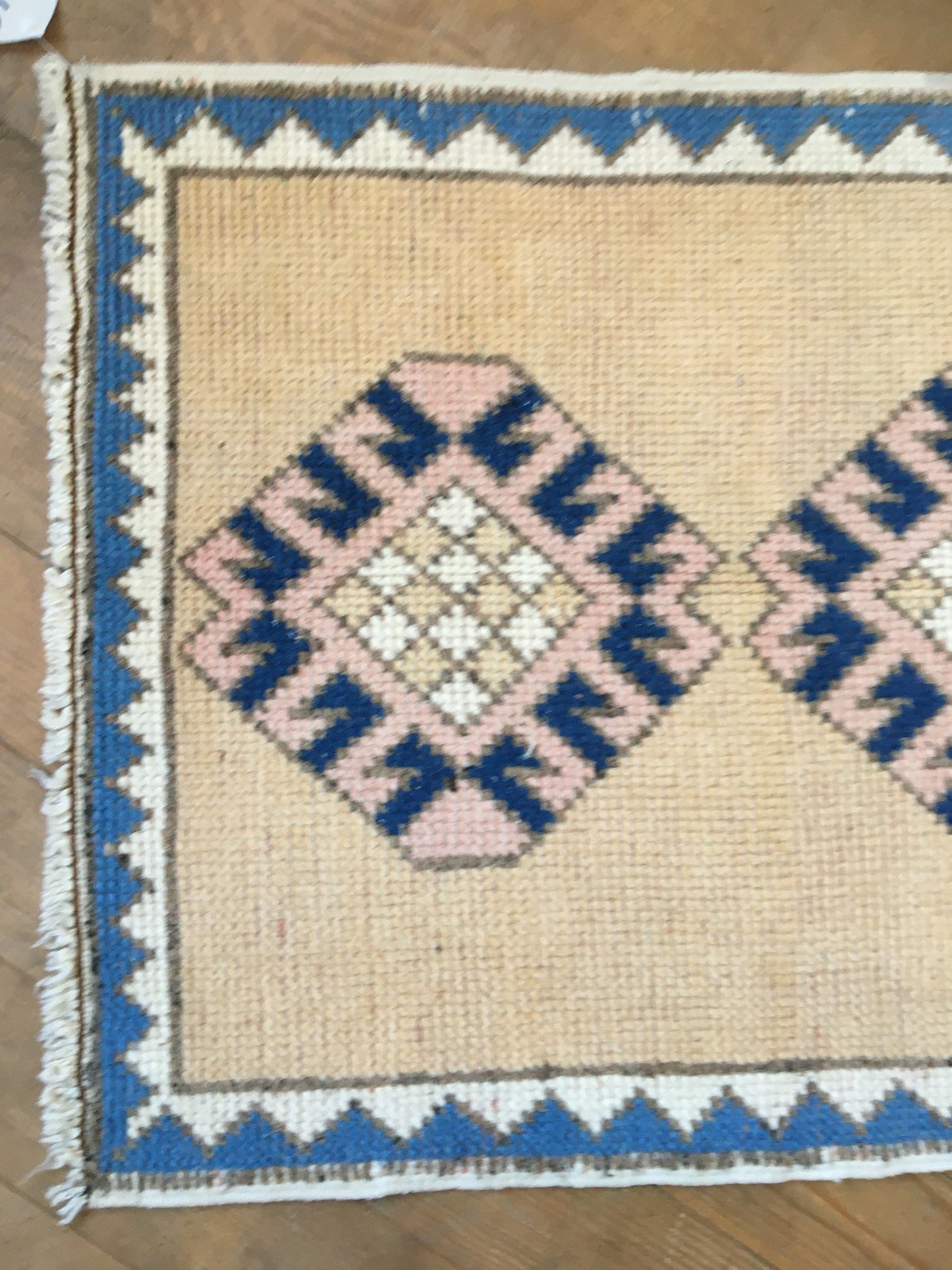 1.8x3.1 feet pink wool turkish vintage bedroom rug, handmade muted oushak living room area mini rug, laundry small rug, blue bohemian rugs