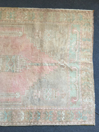 3x6 feet turkish oushak large rug, pastel vintage living room wide rug, muted handmade wool bedroom rug, kitchen area rug, bathroom area rug