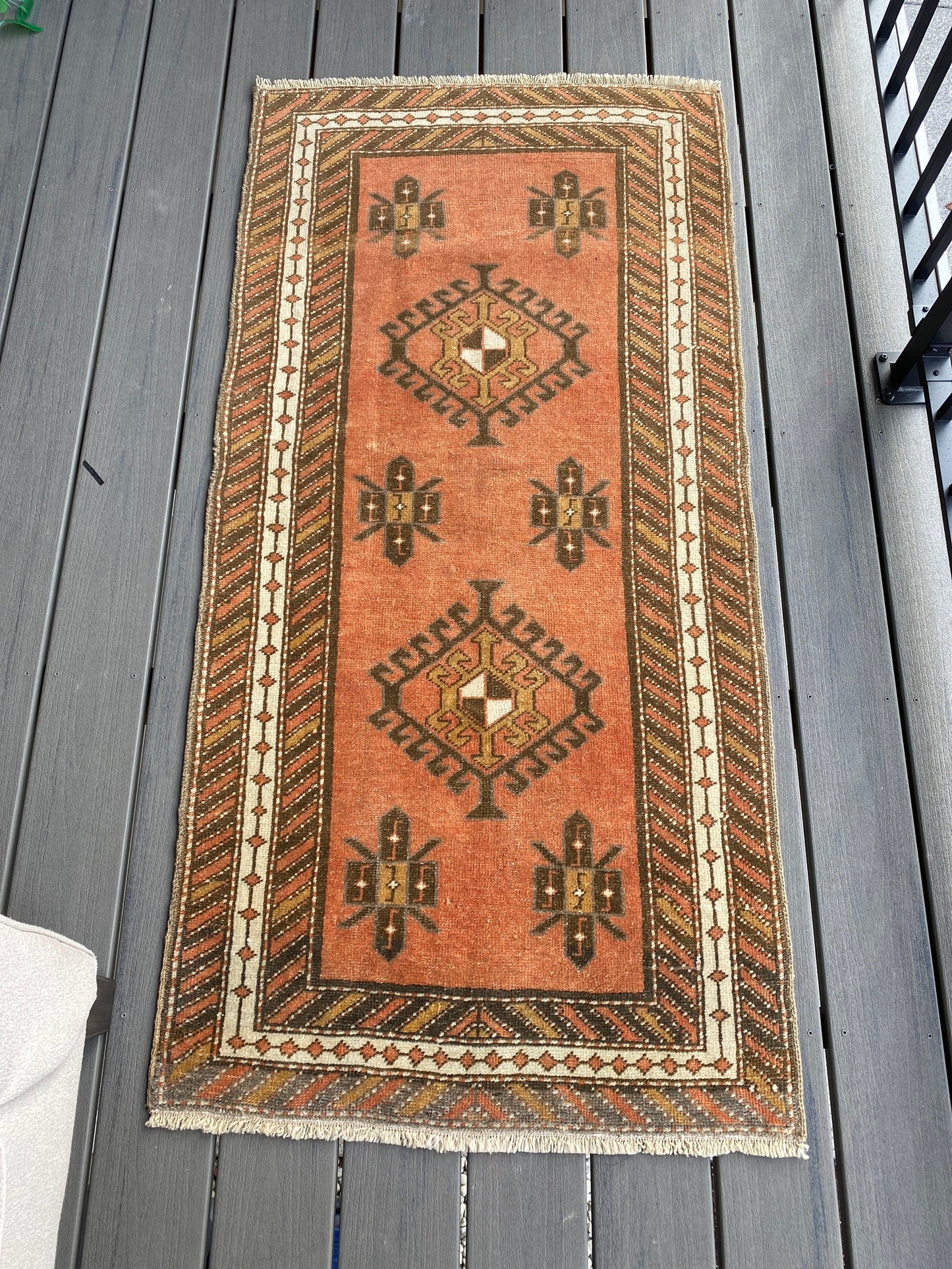 2.5x5 feet turkish small runner, vintage small rug, vintage oushak runner, kitchen hand made mini runner, wool living room bohemian runner