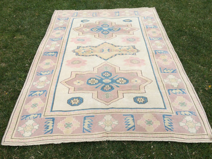 WOOL Area Rug, Handmade Rug, Muted Rug, Oushak Rug,Muted Vintage Persian Rug Vintage Turkish Rugs, Oushak Rug, Turkish 5.2 x 7.3 Rug