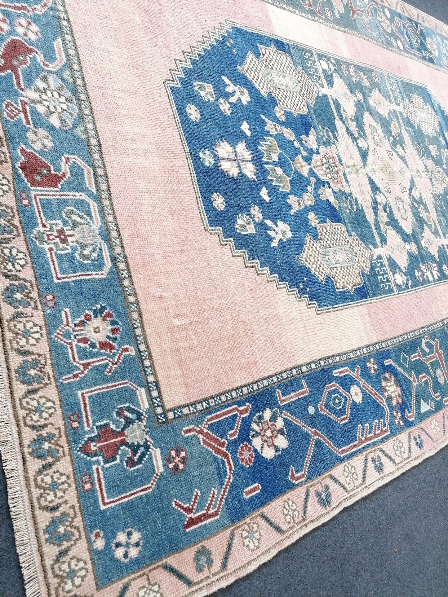 9x6'2 oushak vintage rug, turkish oushak rug rustic unsual tribal rug retro style rug