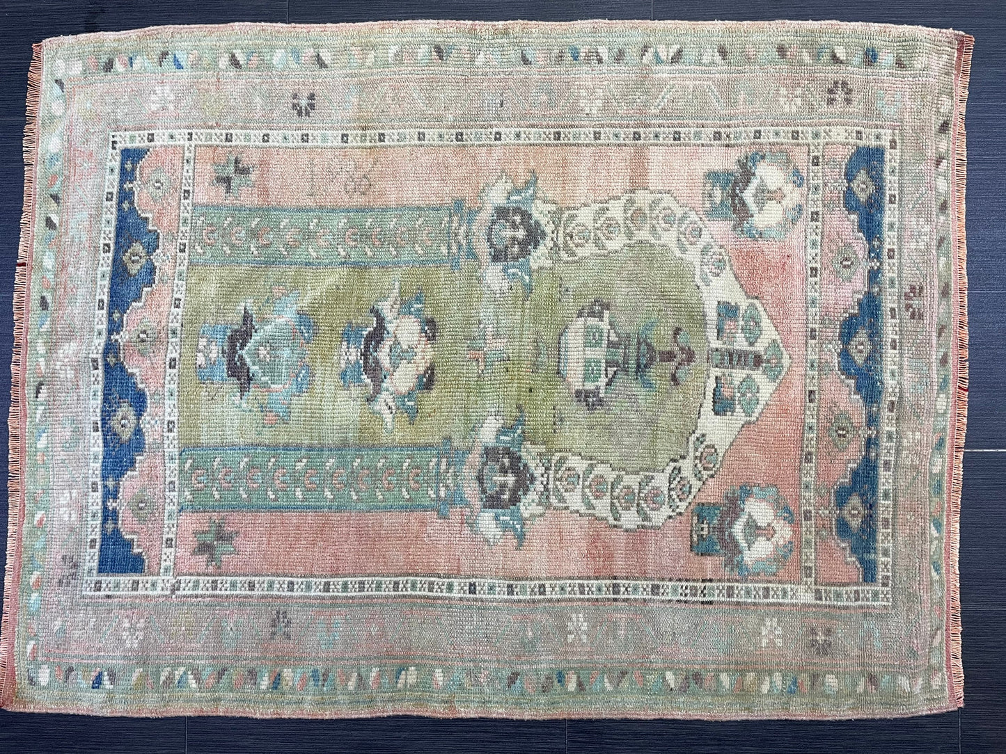 Vintage RUG, TURKISH Oushak Rug Hand Knotted 3 x 4.2 Rug, Oriental Rug, Vintage Persian Rug, Handmade Rug, Antique Rug, Woven Rug