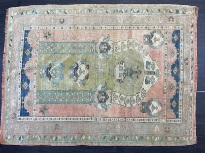Vintage RUG, TURKISH Oushak Rug Hand Knotted 3 x 4.2 Rug, Oriental Rug, Vintage Persian Rug, Handmade Rug, Antique Rug, Woven Rug