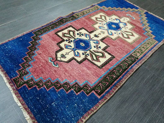 2.6 x 4.8 Rugs, Hand Made Rug, Navy Color Oushak Rug, Blue Rug, Antique Rug, Rug Runner, Turkish Rug, Farmhouse Rug, Vintage Rug, Wool rug