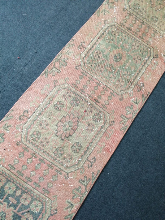 11'4x2'2 oushak turkish runner rug, vintage runner rug, vintage oushak runner rug, vintage anatolian rug,unique hand made rug,kitchen rug